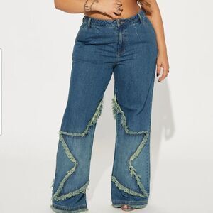 NWT Fashion Nova "Star of the Night" Baggy Jeans. Medium Wash 22#027